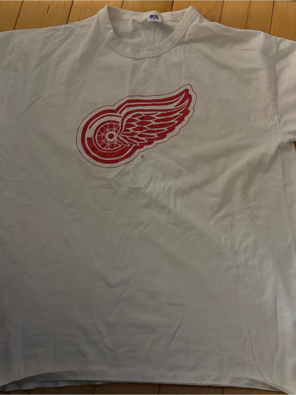 Russell Athletic White T-Shirt with Red Detroit Wings Logo